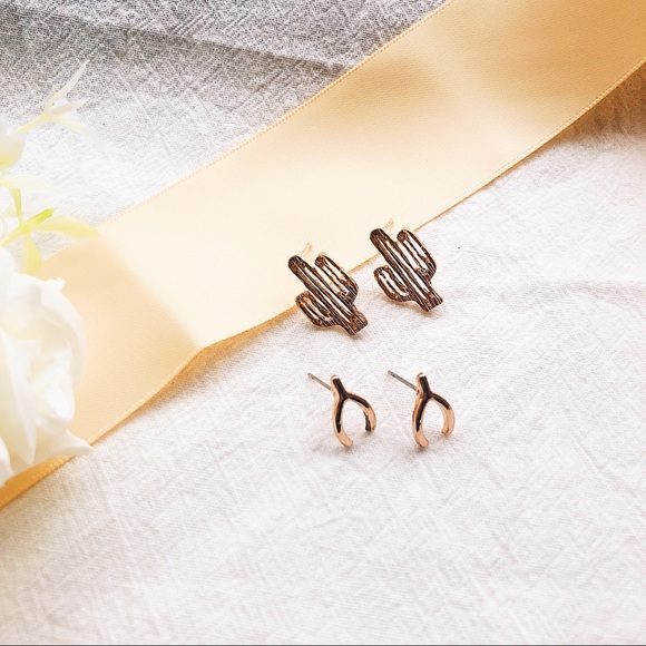 HP🌟Cactus and Wish Bone Stud Earrings - Picture 2 of 5